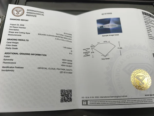 1.00CT NATURAL DIAMOND GSI2 IGI