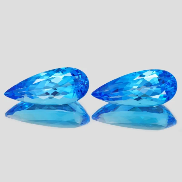 36.00Cts Natural Elegant Swiss Blue Topaz Long Pear Shape Matching Pair